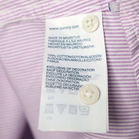 Tommy Hilfiger Pin Striped Cotton Button Down Shirt Classic Office Pink Purple - Picture 6 of 11